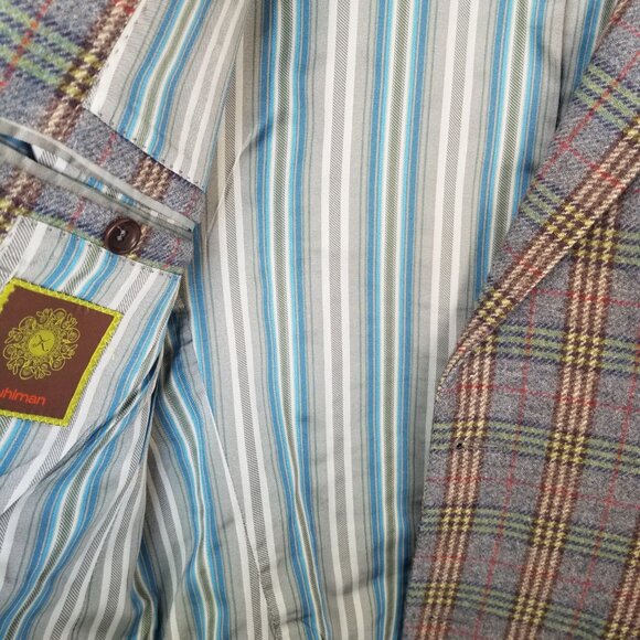Men's Tweed Plaid Sport Coat Size US 40 Kuhlman Two-Button Smokey Blue 100% Wool - Picture 5 of 12
